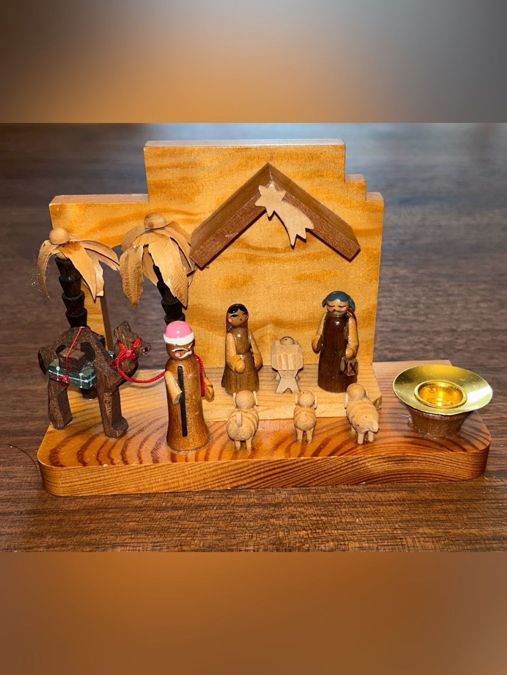 Handmade Miniature Small Tiny Wooden Nativity Scene Christmas Ornament 7" x 4.5"